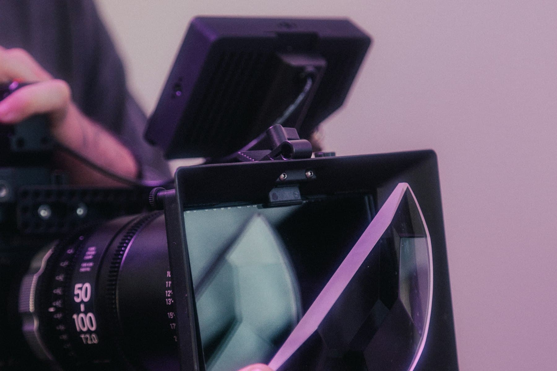 Cinema camera and monitor rig set up for a video shoot